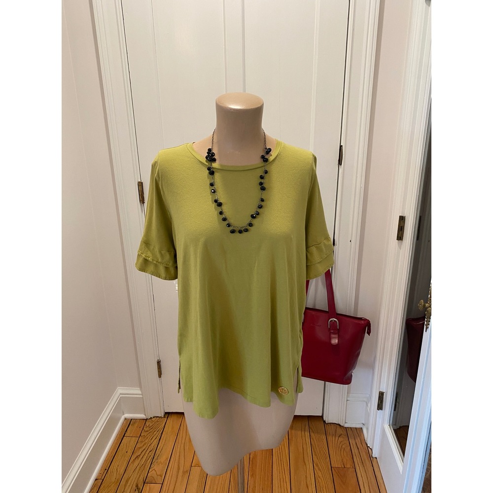 Michael Kors Chartreuse Green Tiered Ruffle Short Sleeve Top Large